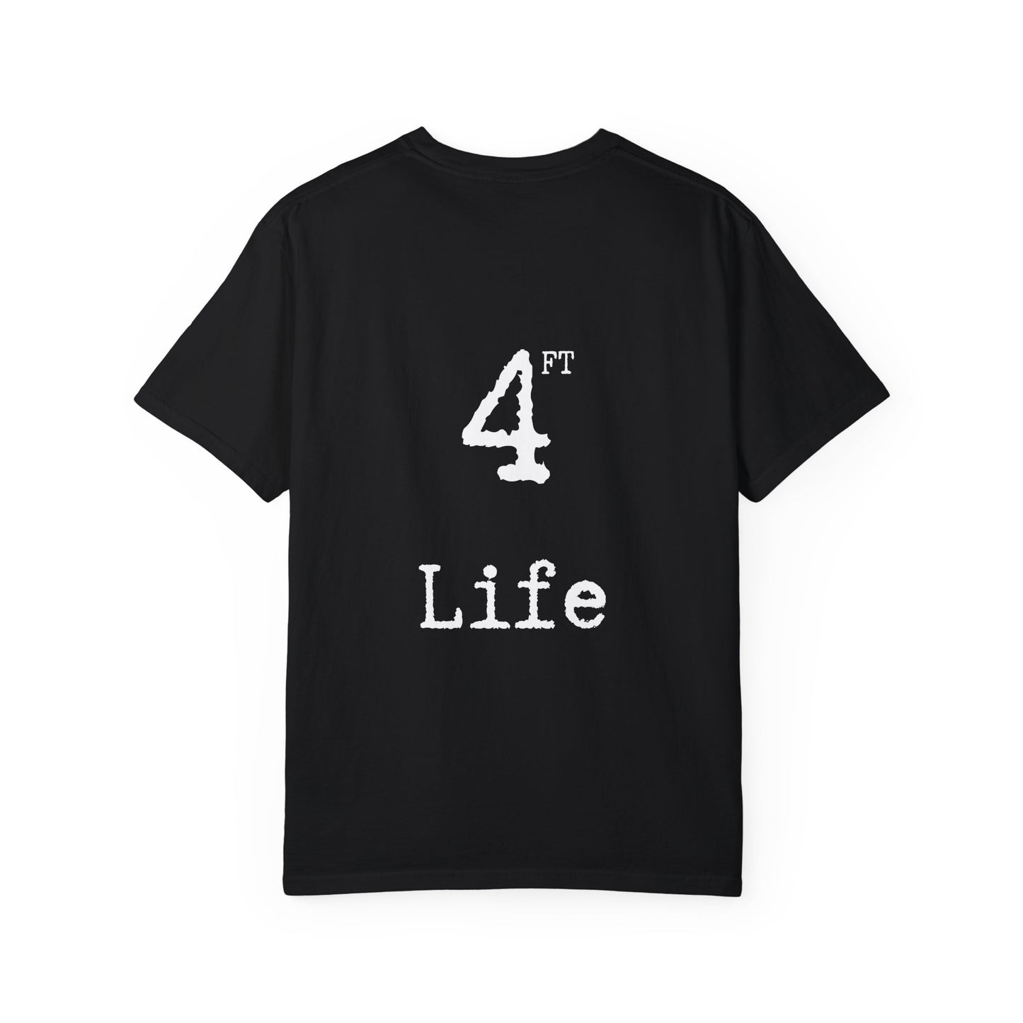Back of the MWO black t-shirt showing 4 FT Life printed in white