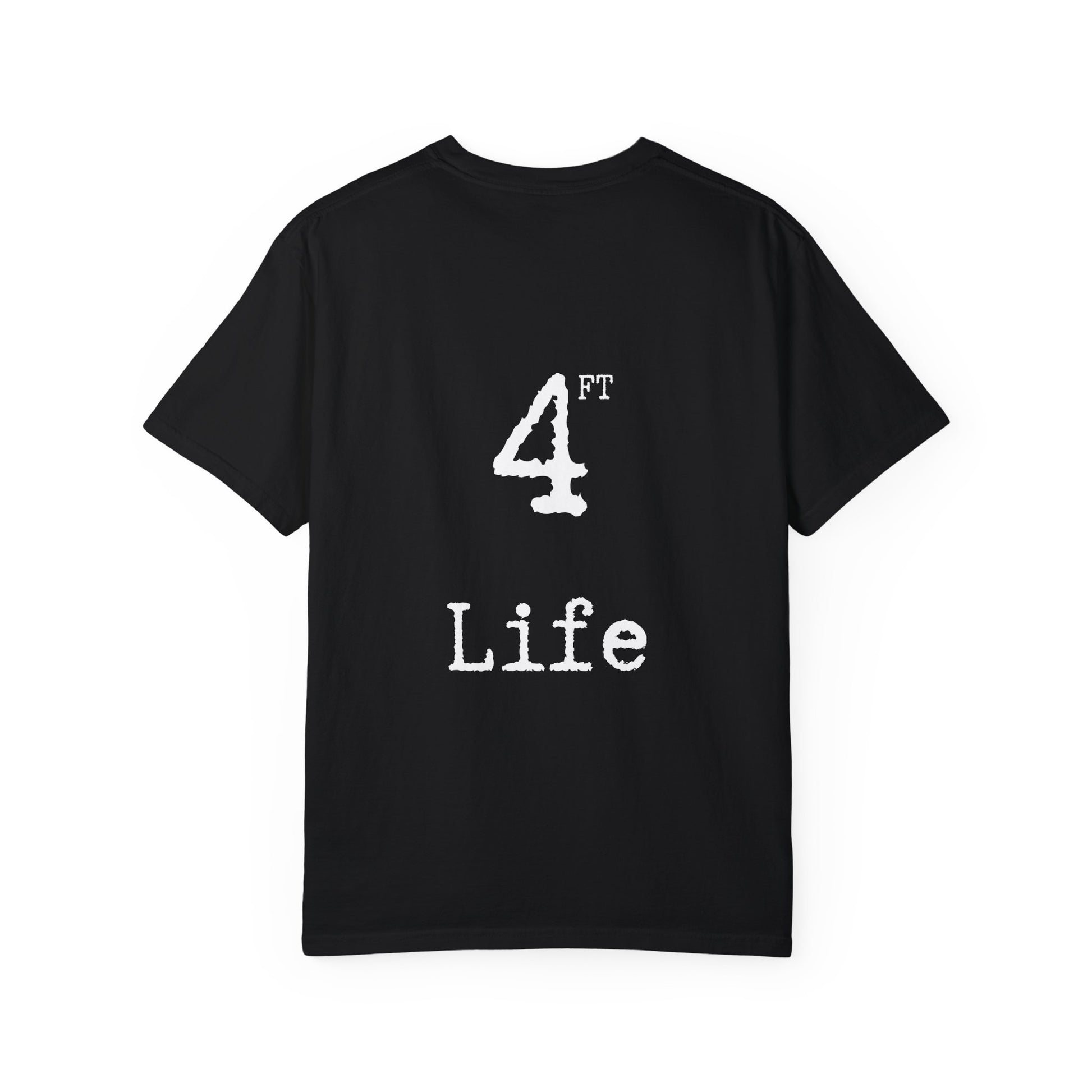 Back of the MWO black t-shirt showing 4 FT Life printed in white