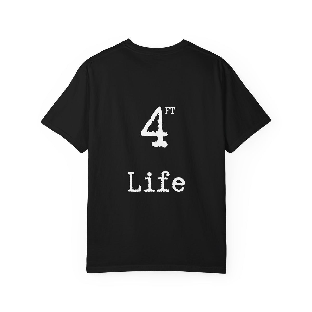 Back of the MWO black t-shirt showing 4 FT Life printed in white